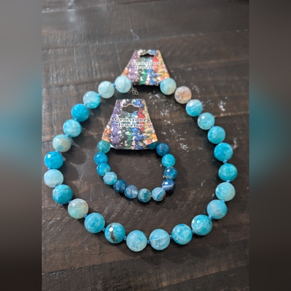 Amazonite Gem Necklace and Bracelet Set Gemstones